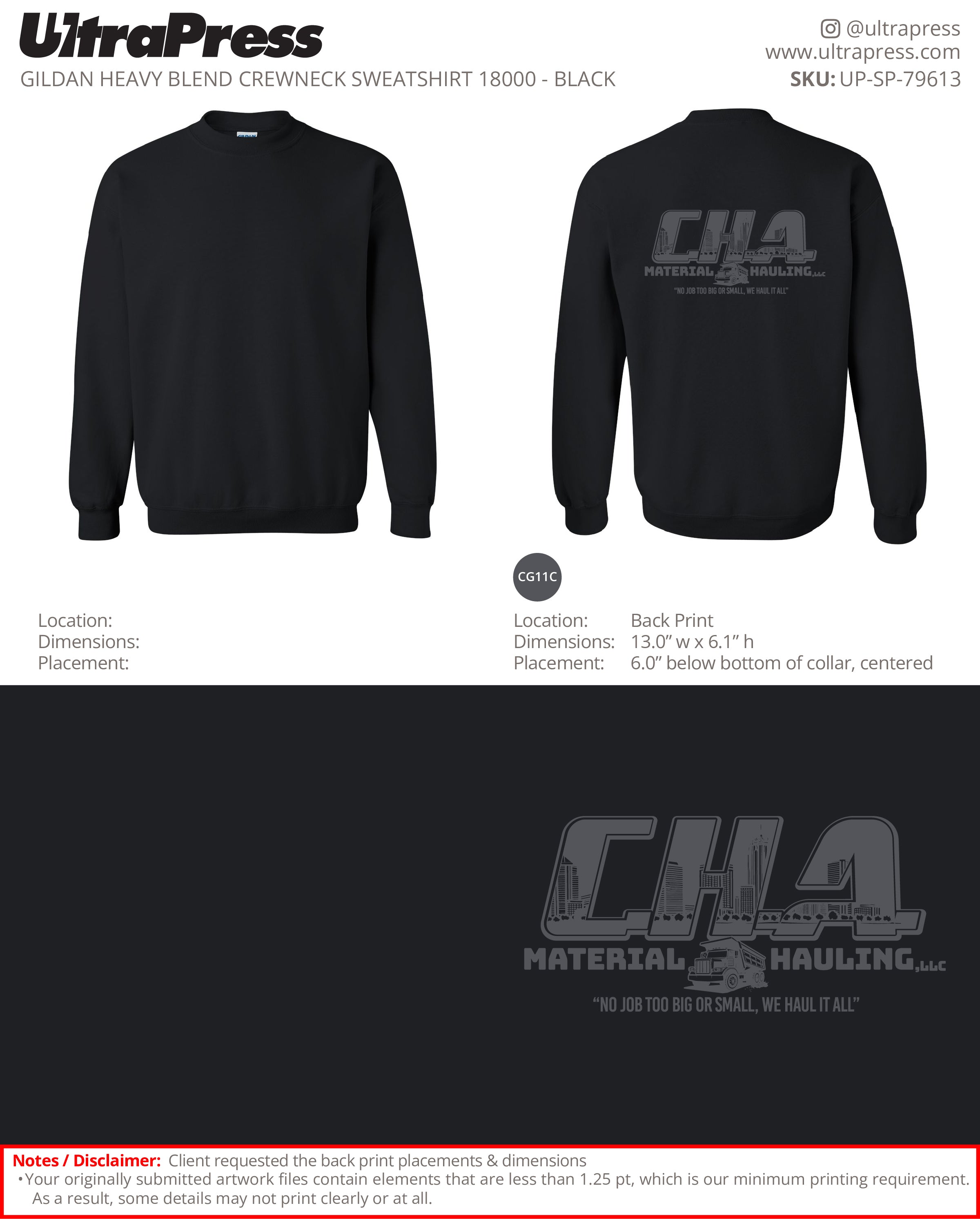 UP-SP-79613 CHA Material Hauling Sweaters - Chee Chee McGowan - 50 Min Qty (Bulk)