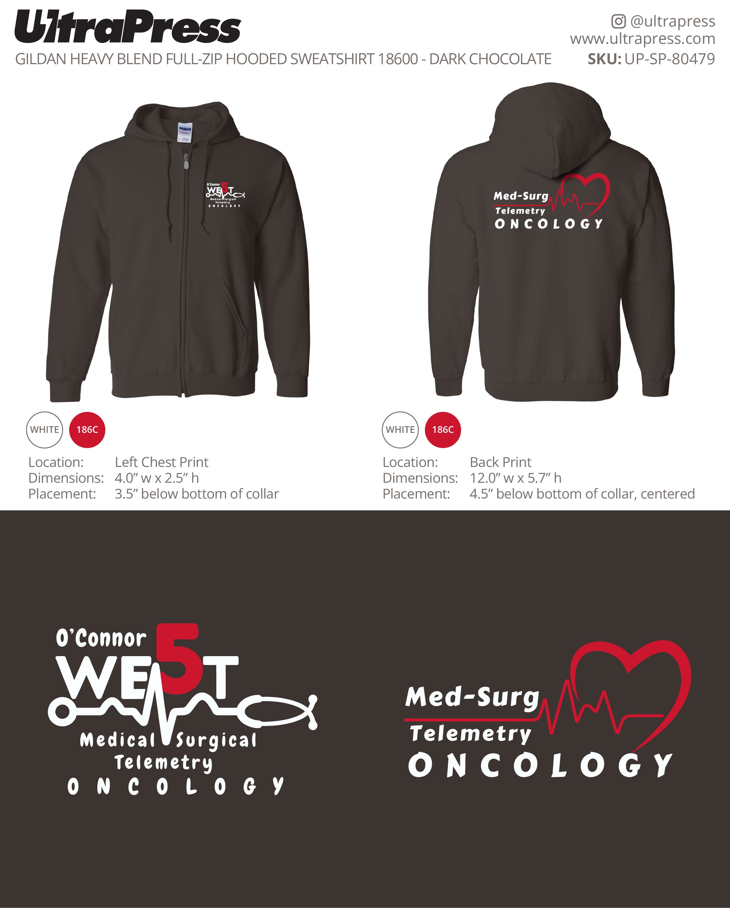 UP-SP-80479 5 West Medical Zip Hoodies - Caroline San Luis - 12 Min Qty (Bulk)