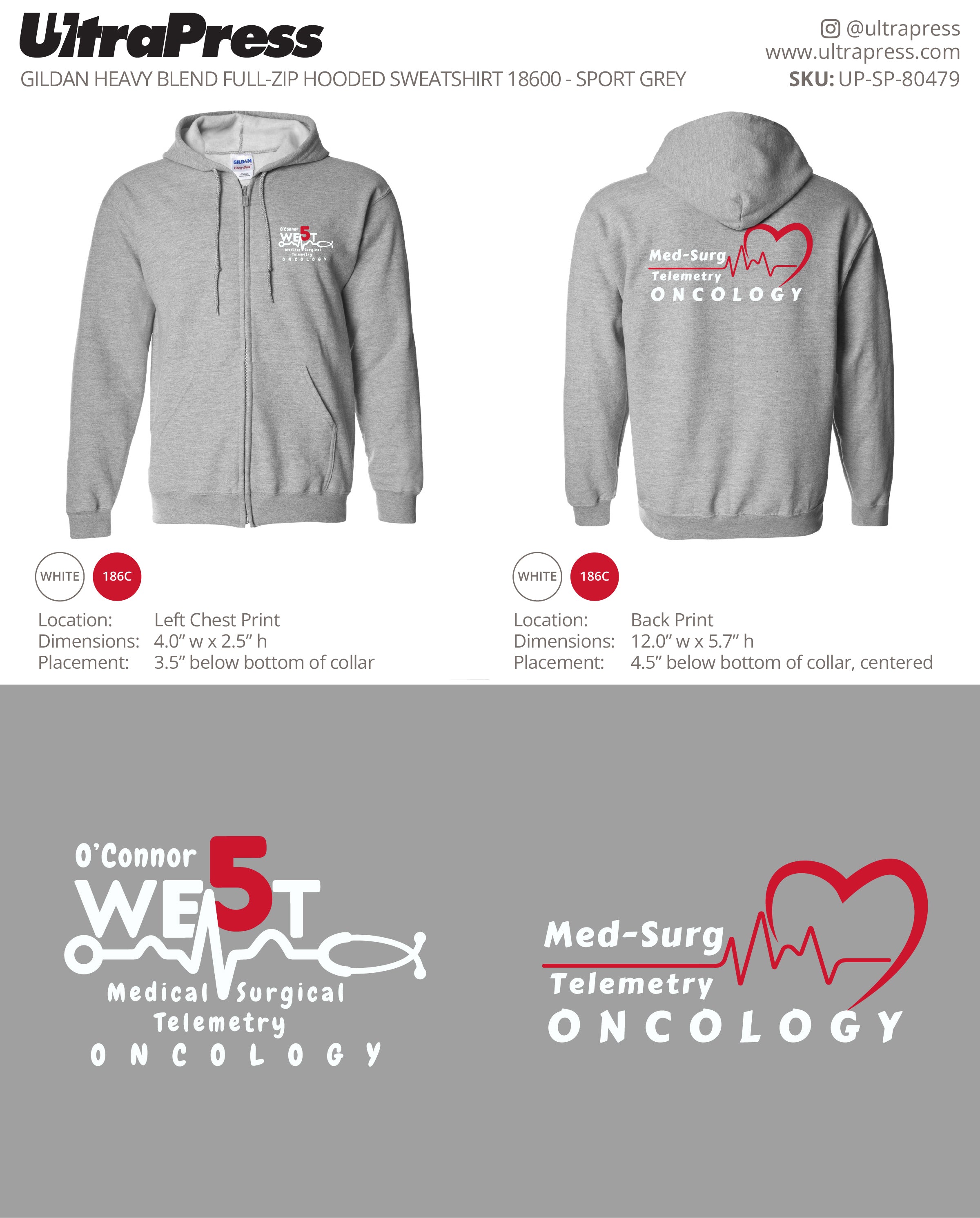 UP-SP-80479 5 West Medical Zip Hoodies - Caroline San Luis - 12 Min Qty (Bulk)