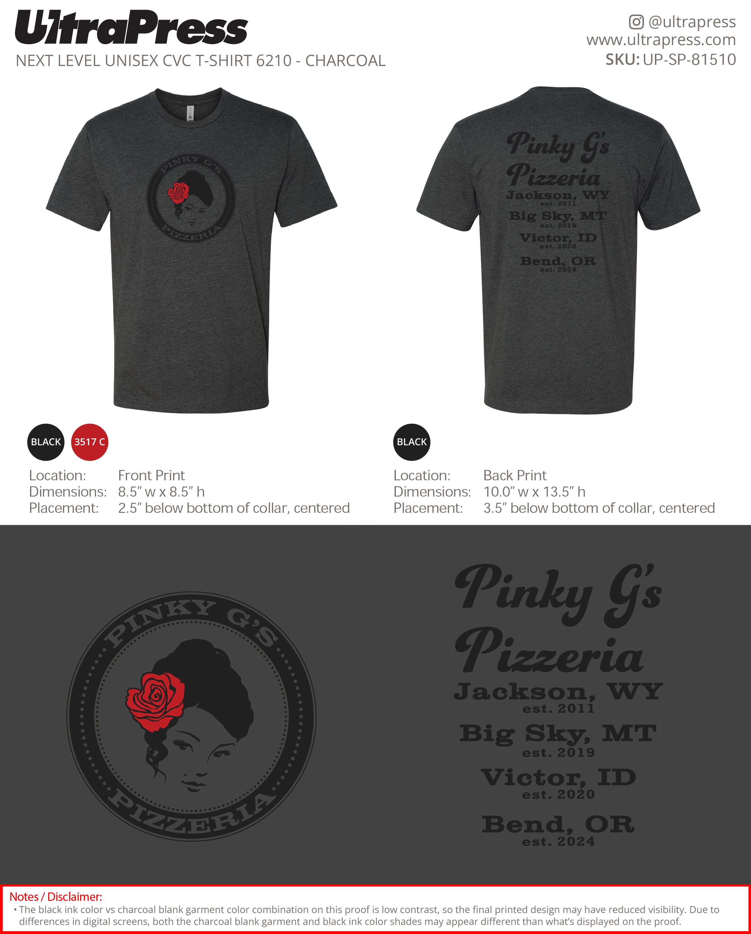 UP-SP-81510 Pinky G's Pizzeria (black logo) - Deaglan Collins 50 Pieces Package Deal (Bulk)