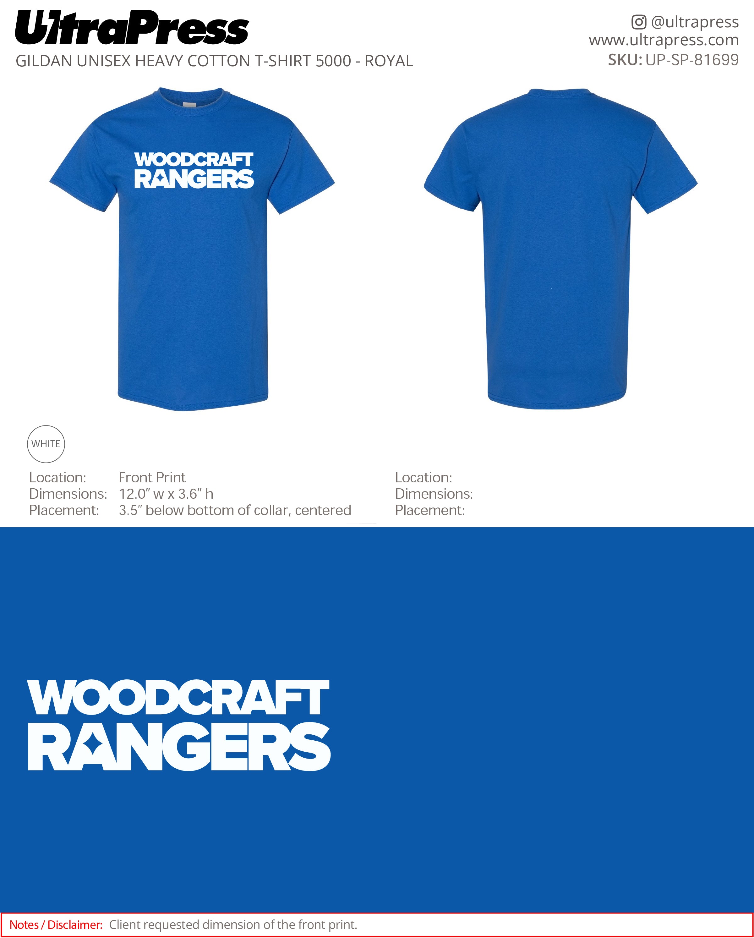 UP-SP-81699 Woodcraft Rangers Block Logo (ADULT) - Israel Serna 100 Pieces Package Deal (Bulk)