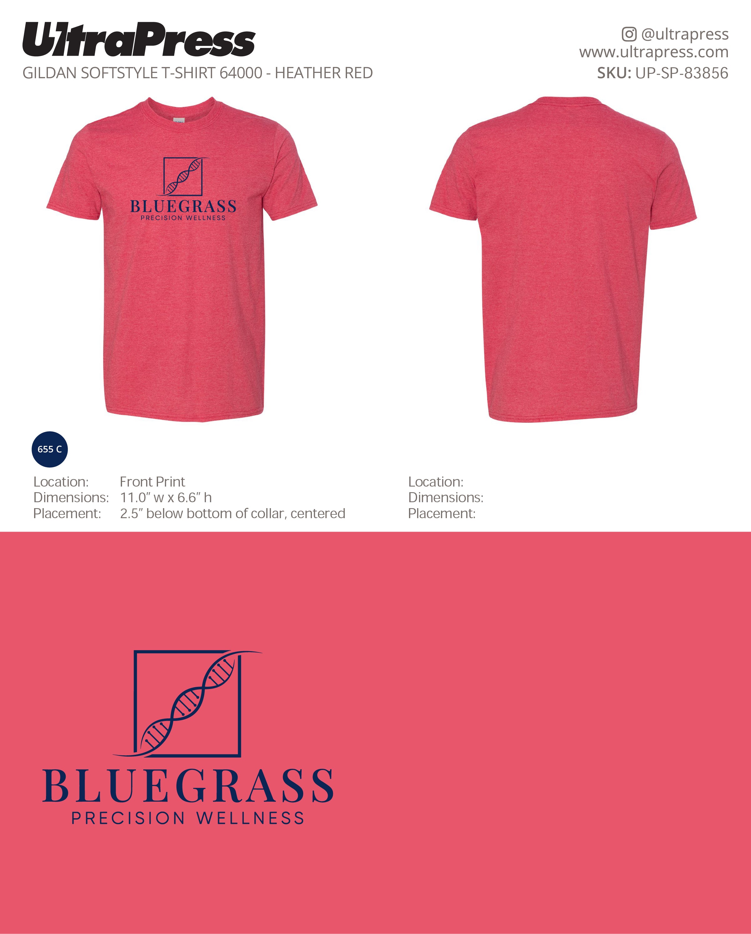 UP-SP-83856 Bluegrass Gildan 64000 Shirts - Cassie Koons 100 Min Qty (Bulk)