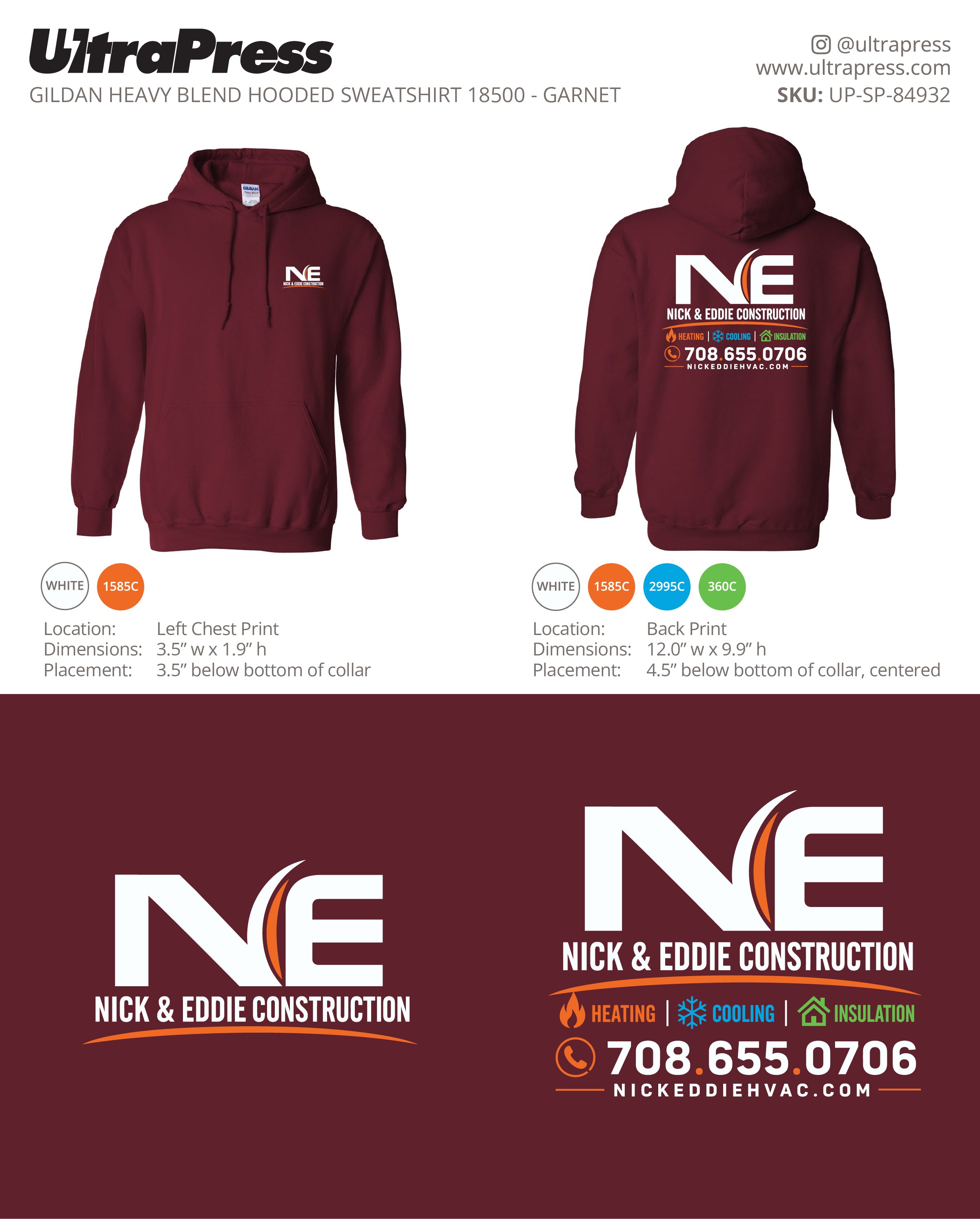 UP-SP-84932 Nick & Eddie Construction (Hoodies) - Nicholas R. Skalnik 50 Min Qty (Bulk)