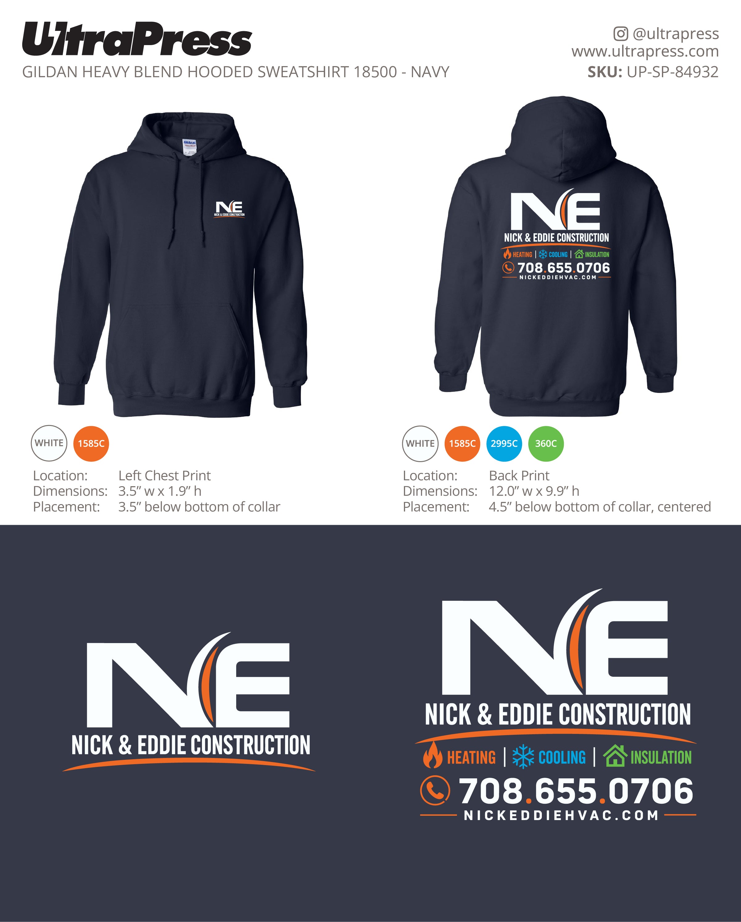 UP-SP-84932 Nick & Eddie Construction (Hoodies) - Nicholas R. Skalnik 50 Min Qty (Bulk)