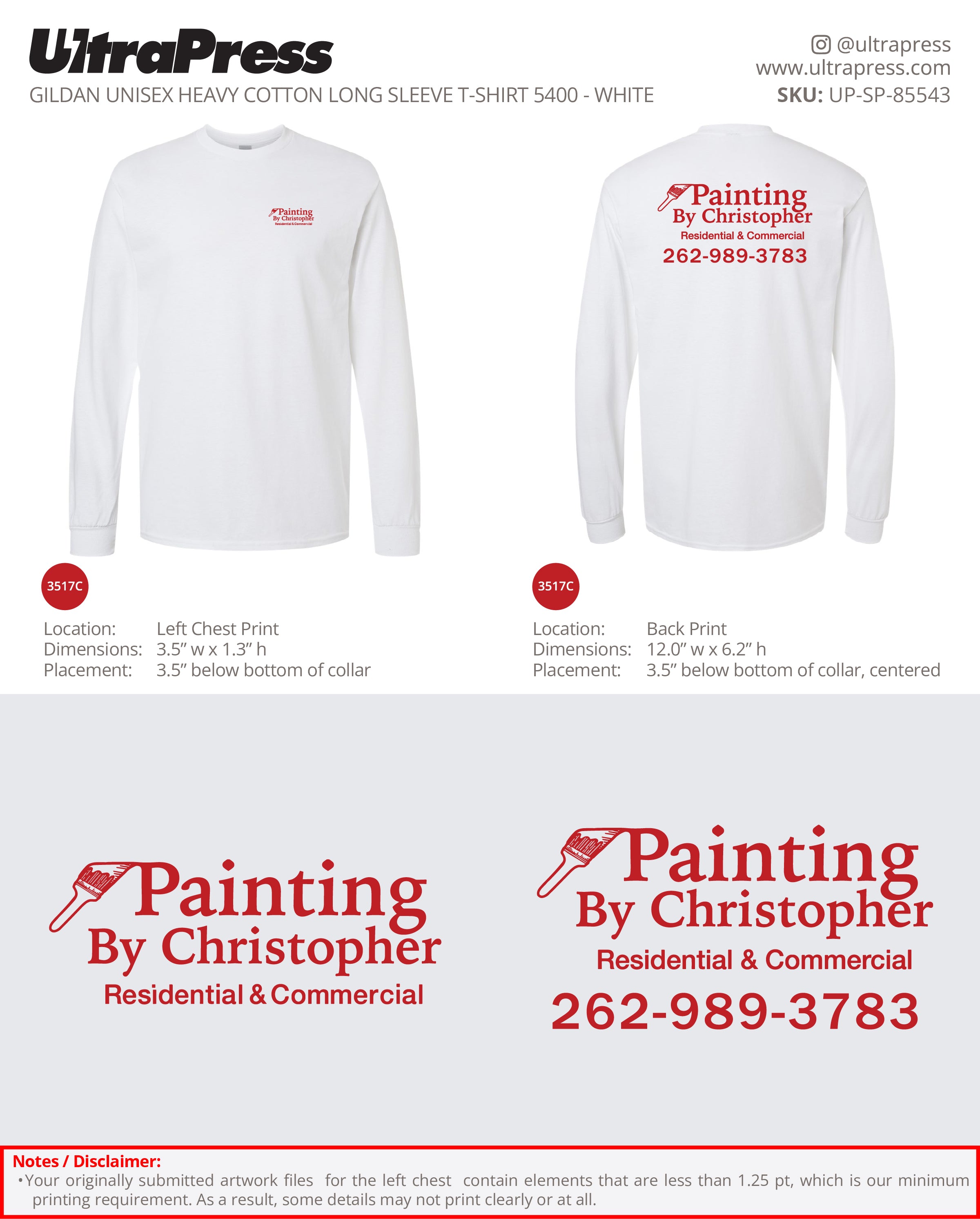 UP-SP-85543 Painting by Christopher (Red Logo) Long Sleeves - 50 Min Qty - Package Deal (Bulk)