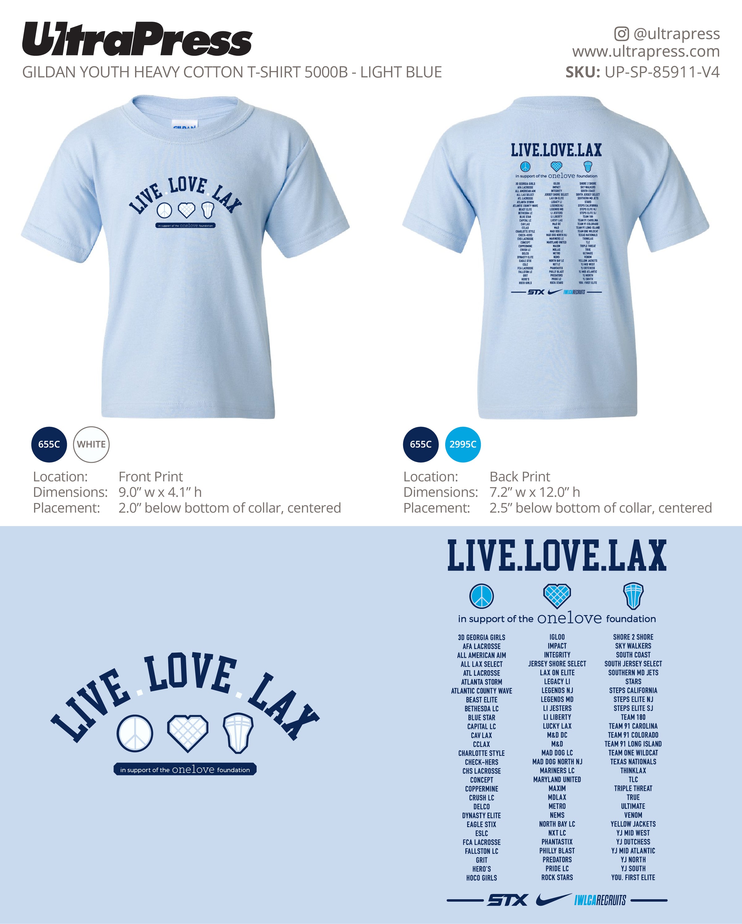 UP-SP-85911  Live Love Lax Light Blue Shirt Youth - Brenda Eisenhardt - 100 Min Qty - Package Deal (Bulk)