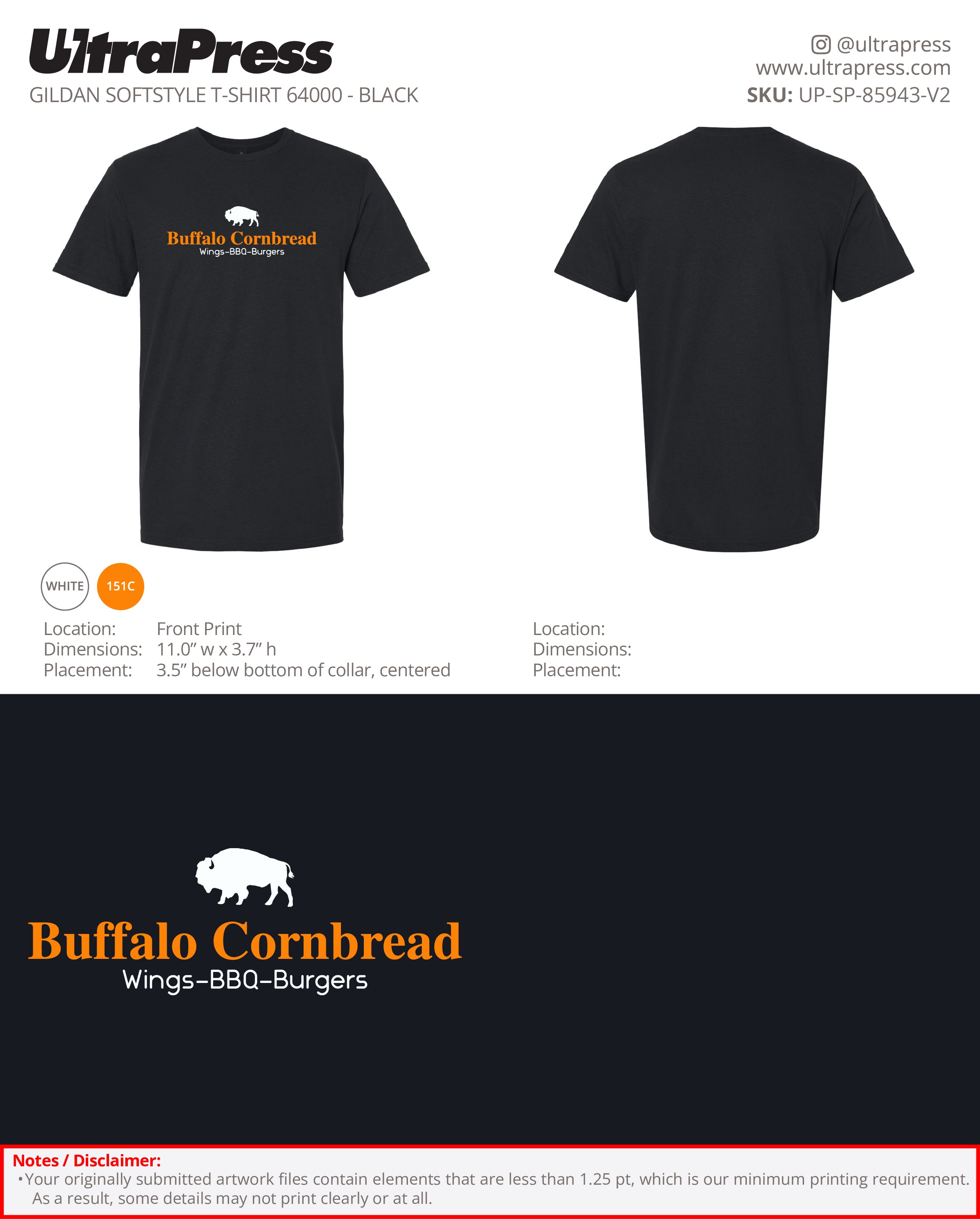 UP-SP-85943 Buffalo Cornbread White and Orange Ink - Jefferson Kilgore 100 Pieces Package Deal (Bulk)