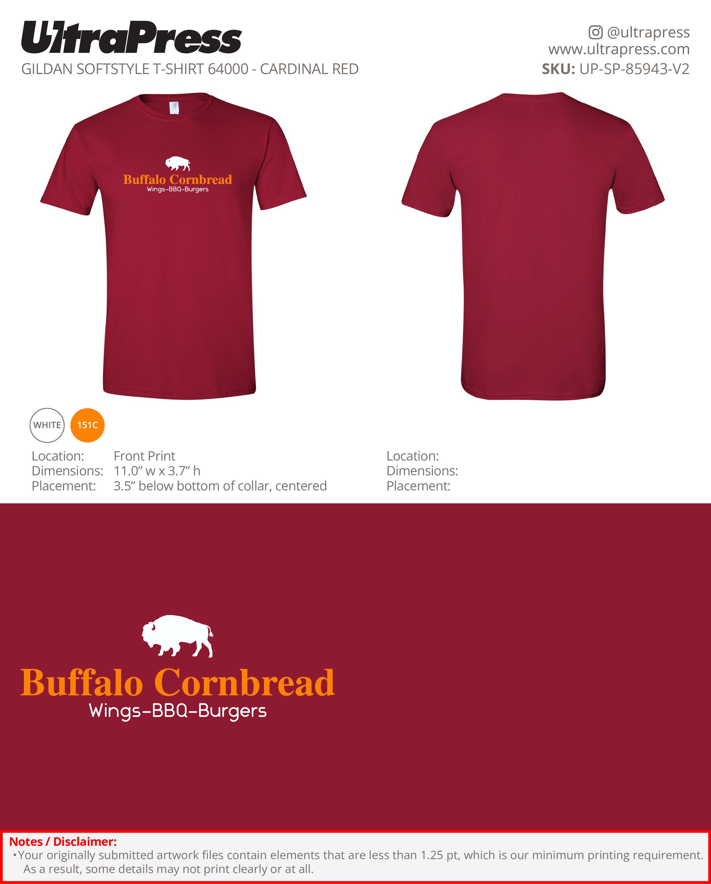UP-SP-85943 Buffalo Cornbread White and Orange Ink - Jefferson Kilgore 100 Pieces Package Deal (Bulk)