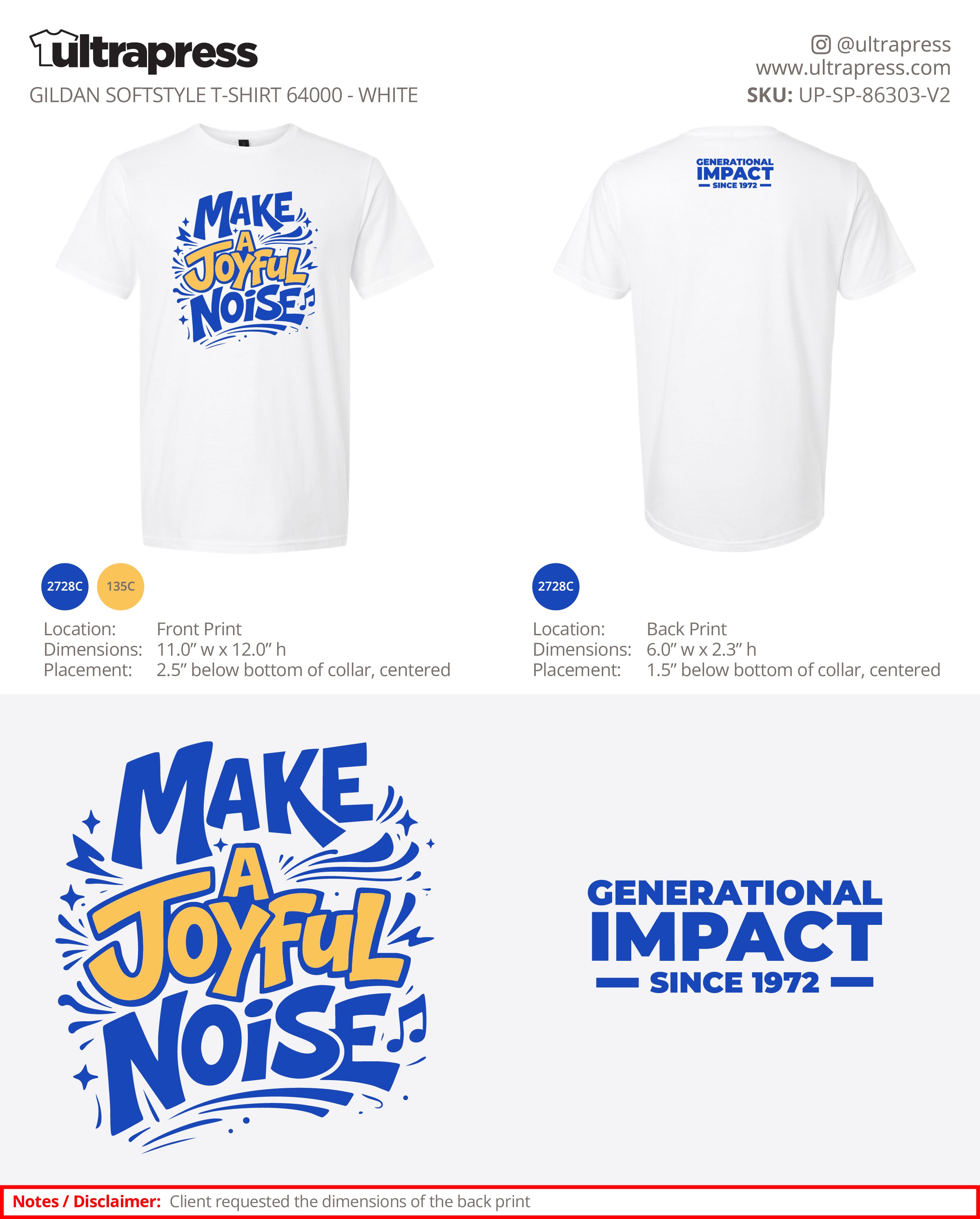 UP-SP-86303 Making A Joyful Noise White Shirts - Nayra Otinkorang - 50 Min Qty - Package Deal (Bulk)