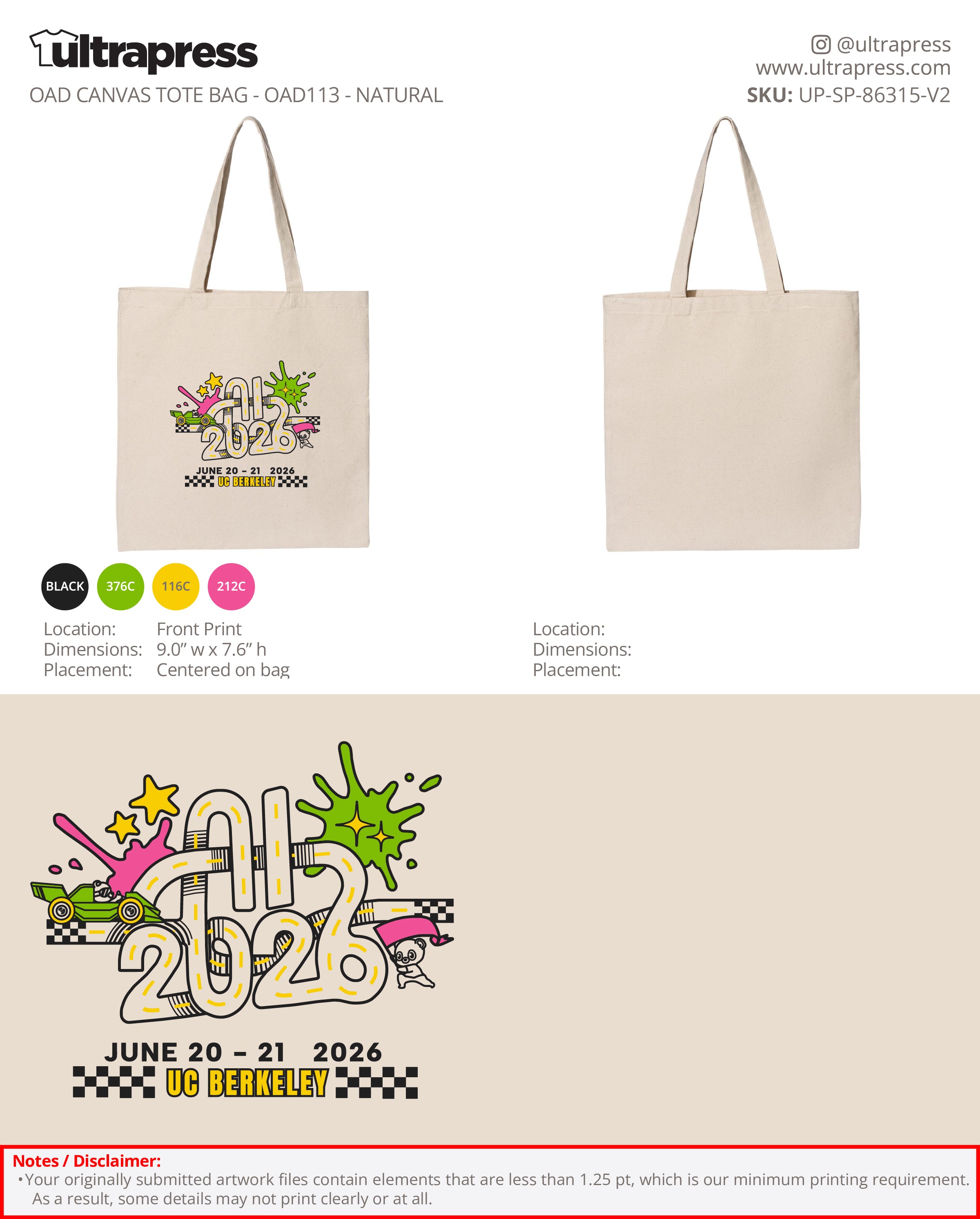 UP-SP-86315 Cal Hacks AI Hackathon 2026 (Tote Bag) - Wallace Tang 1000 Min Qty (Bulk)