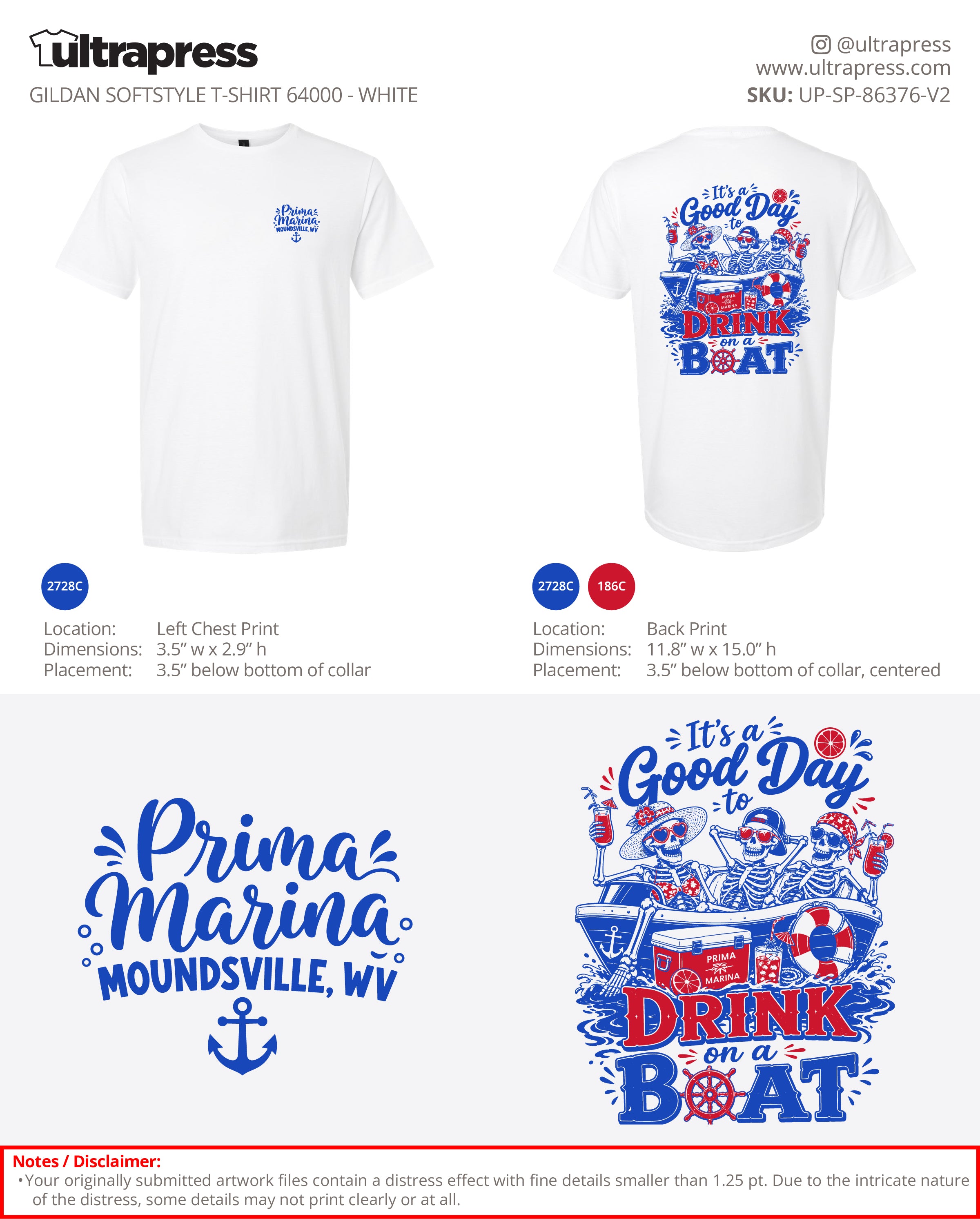 UP-SP-86376 Skeleton Design Drink on a Boat (White Shirt) - Kristy Coffland - 100 Min Qty - Package Deal (Bulk)