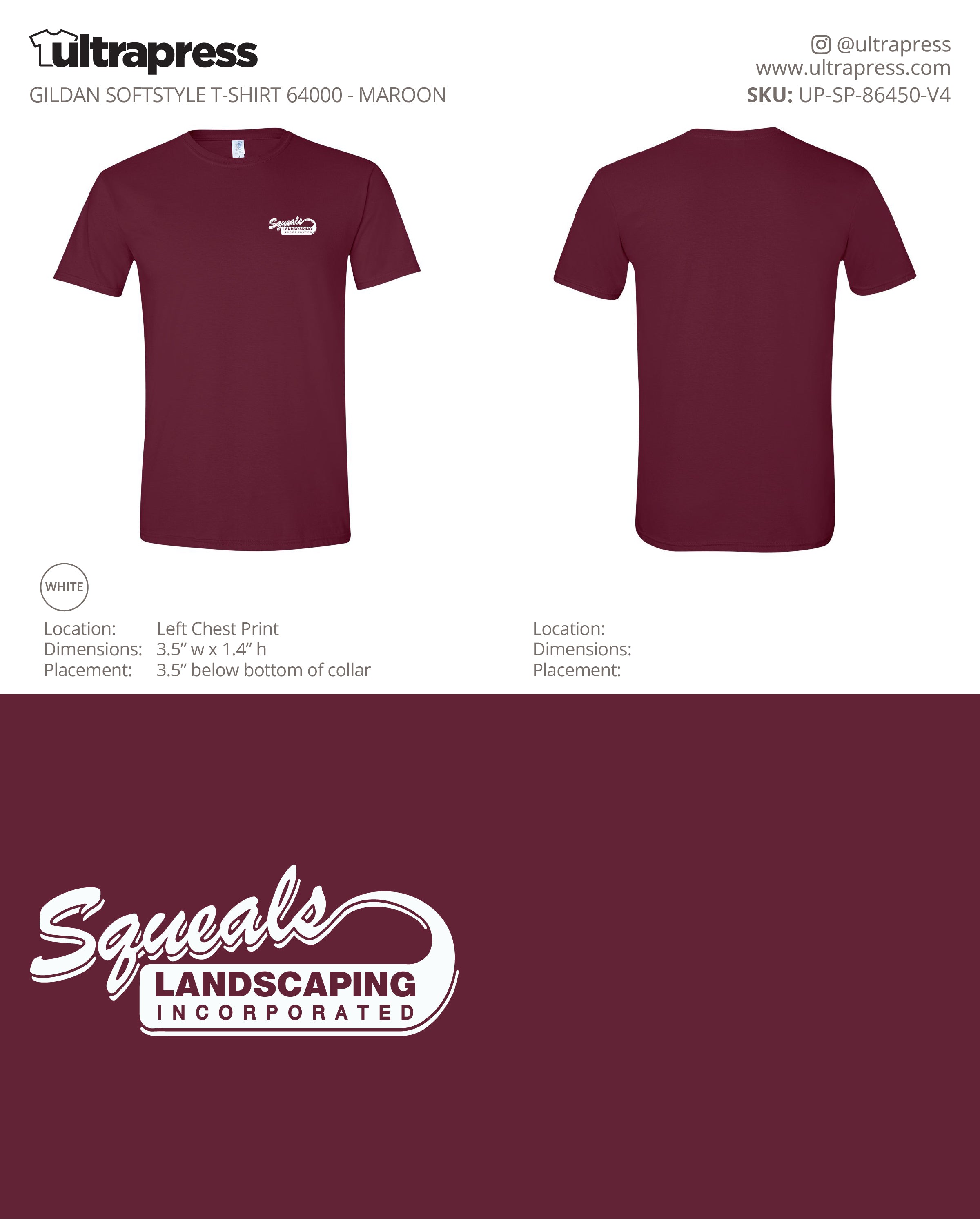 UP-SP-86450 Squeals Landscaping Incorporated White Logo - David Biel - 100 Min Qty - Package Deal (Bulk)