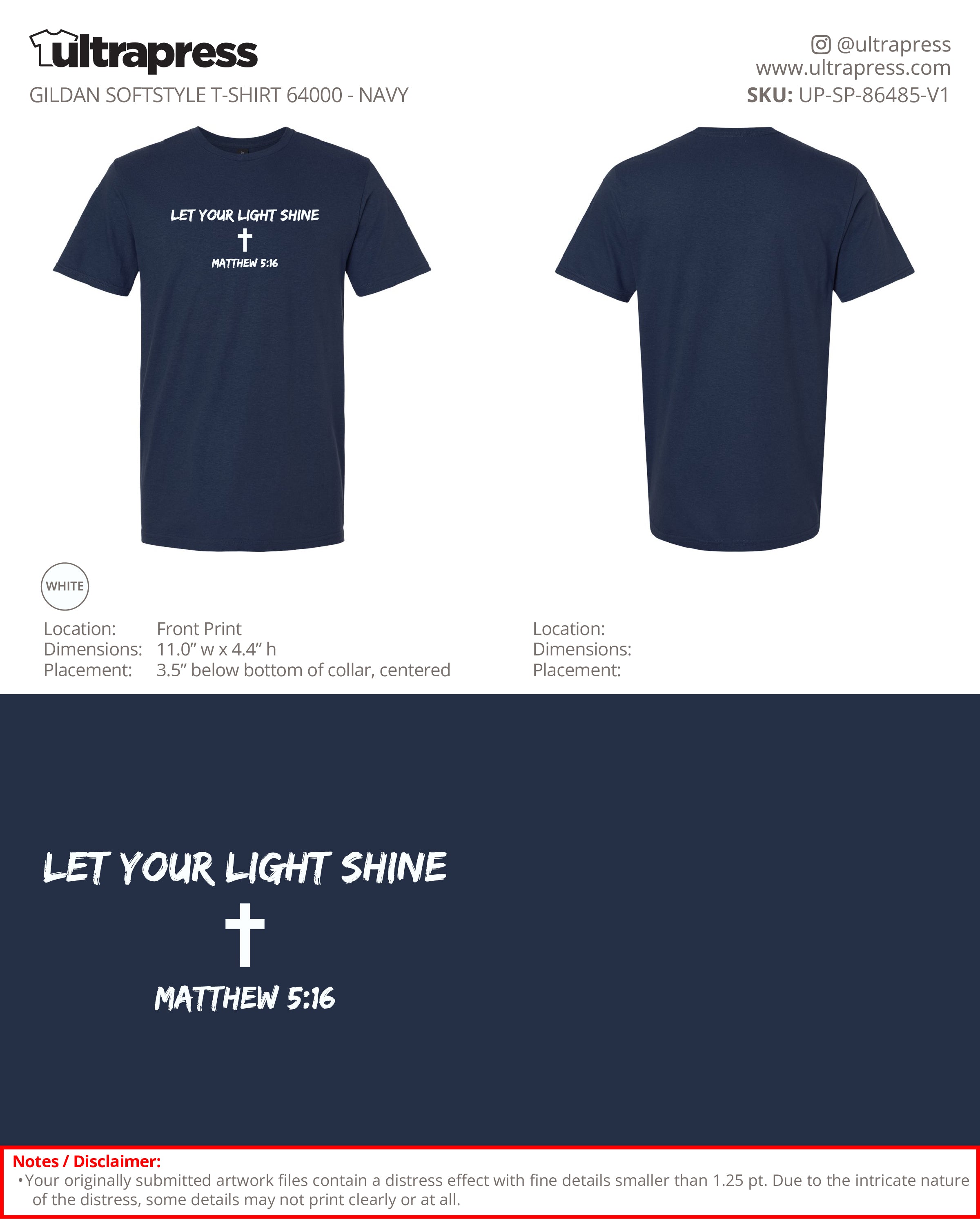 UP-SP-86485 Matthew 5:16 (Navy Shirt) - First Watch Foundation - 100 Min Qty - Package Deal (Bulk)