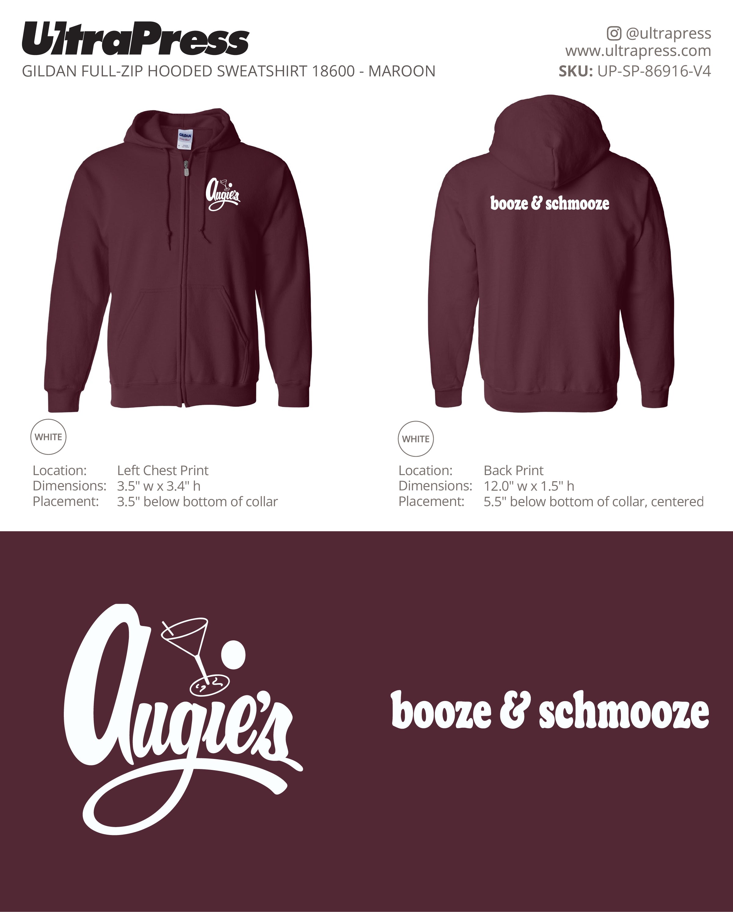 UP-SP-86916 Augie's Chicago Throwback Logo Hoodies - Isabelle Nigro 50 Min Qty (Bulk)