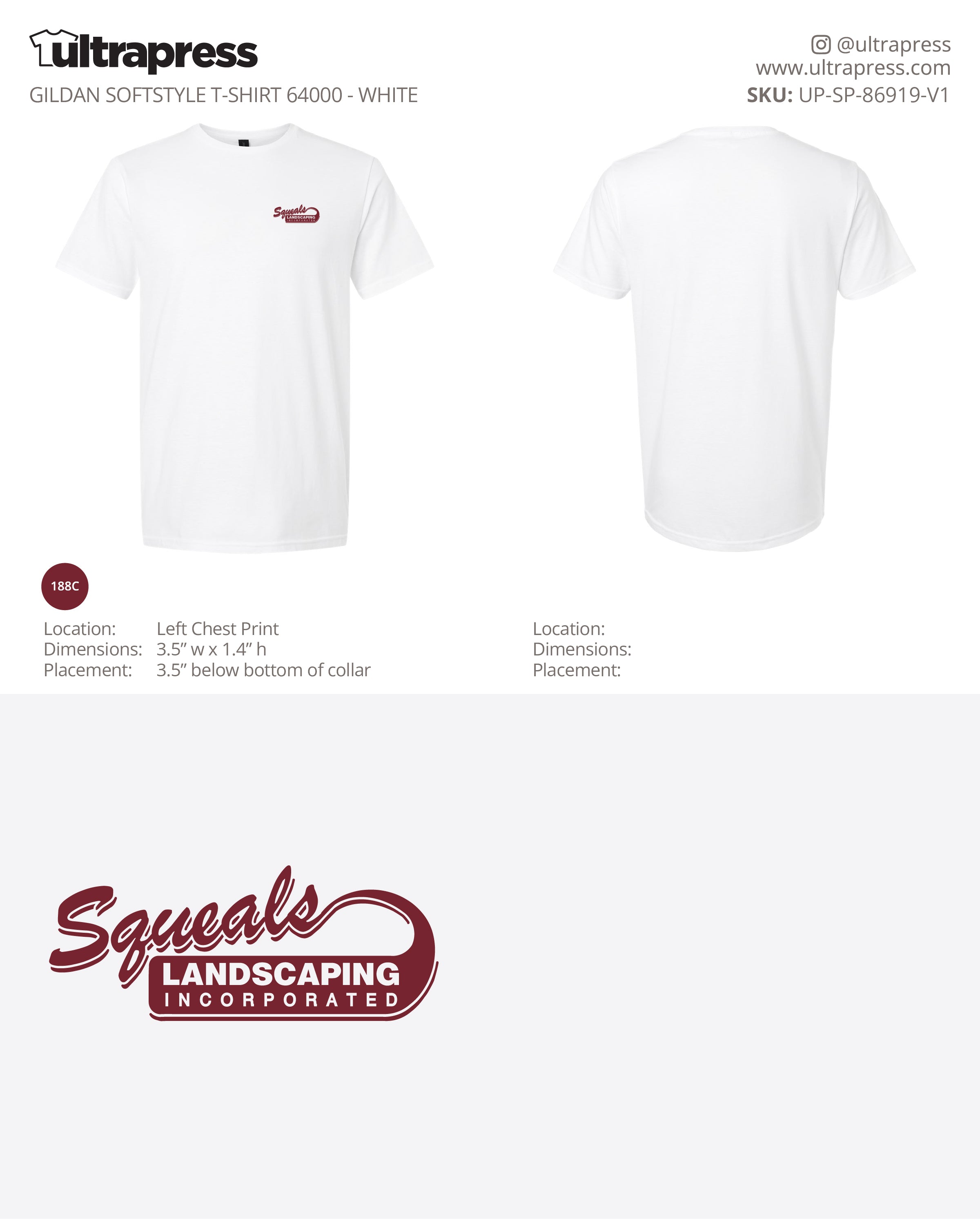 UP-SP-86919 Squeals Landscaping Incorporated Maroon Logo - David Biel - 100 Min Qty - Package Deal (Bulk)