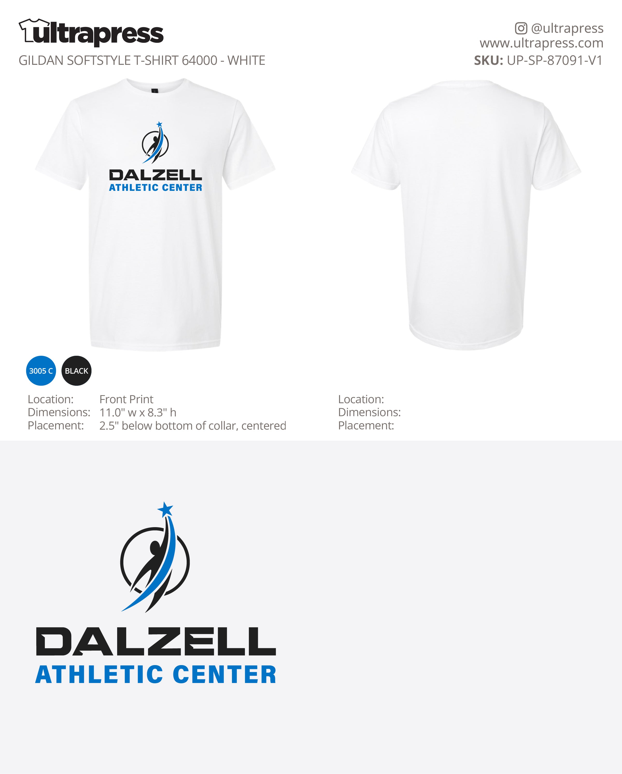 UP-SP-87091 Dalzell Athletic Center (White) - Randy Dalzell 50 Min Qty (Bulk)