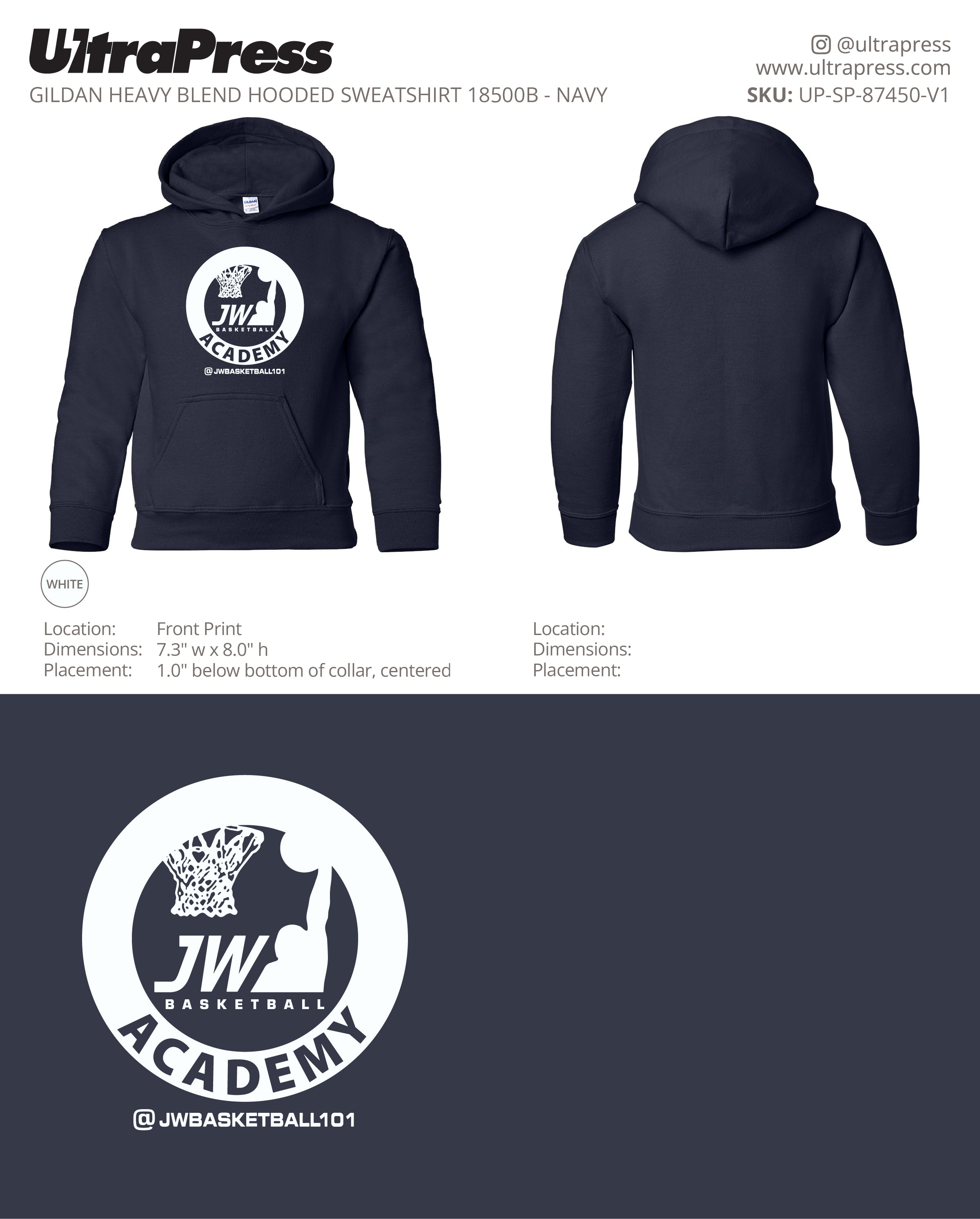 UP-SP-87450 JW Basketball Academy Hoodies - Jason Wright - 50 Min Qty - Package Deal (Bulk)