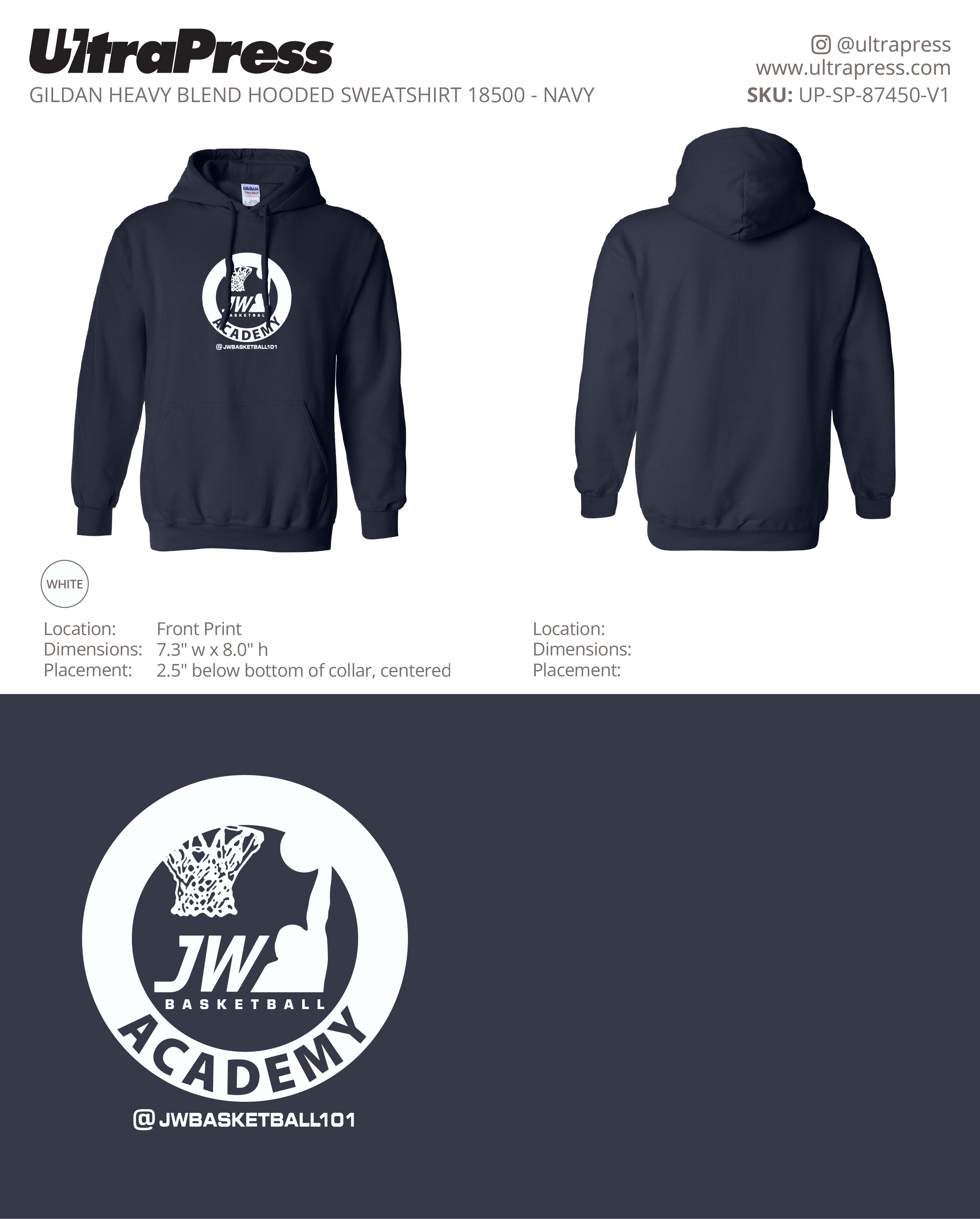 UP-SP-87450 JW Basketball Academy Hoodies - Jason Wright - 50 Min Qty - Package Deal (Bulk)