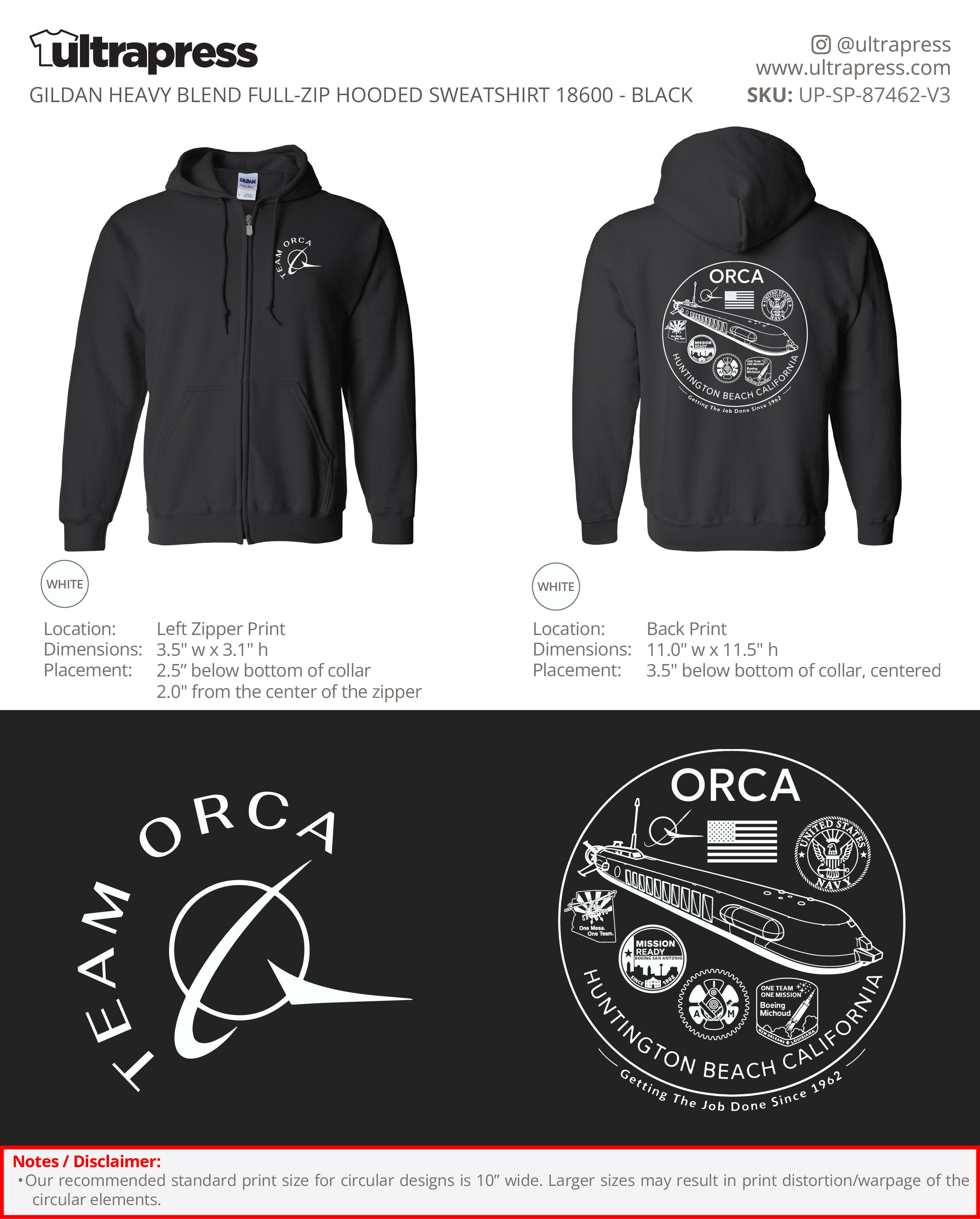 UP-SP-87462 Team Orca 2026 Zip Hoodies - Steve Molenda - 50 Min Qty - Package Deal (Bulk)