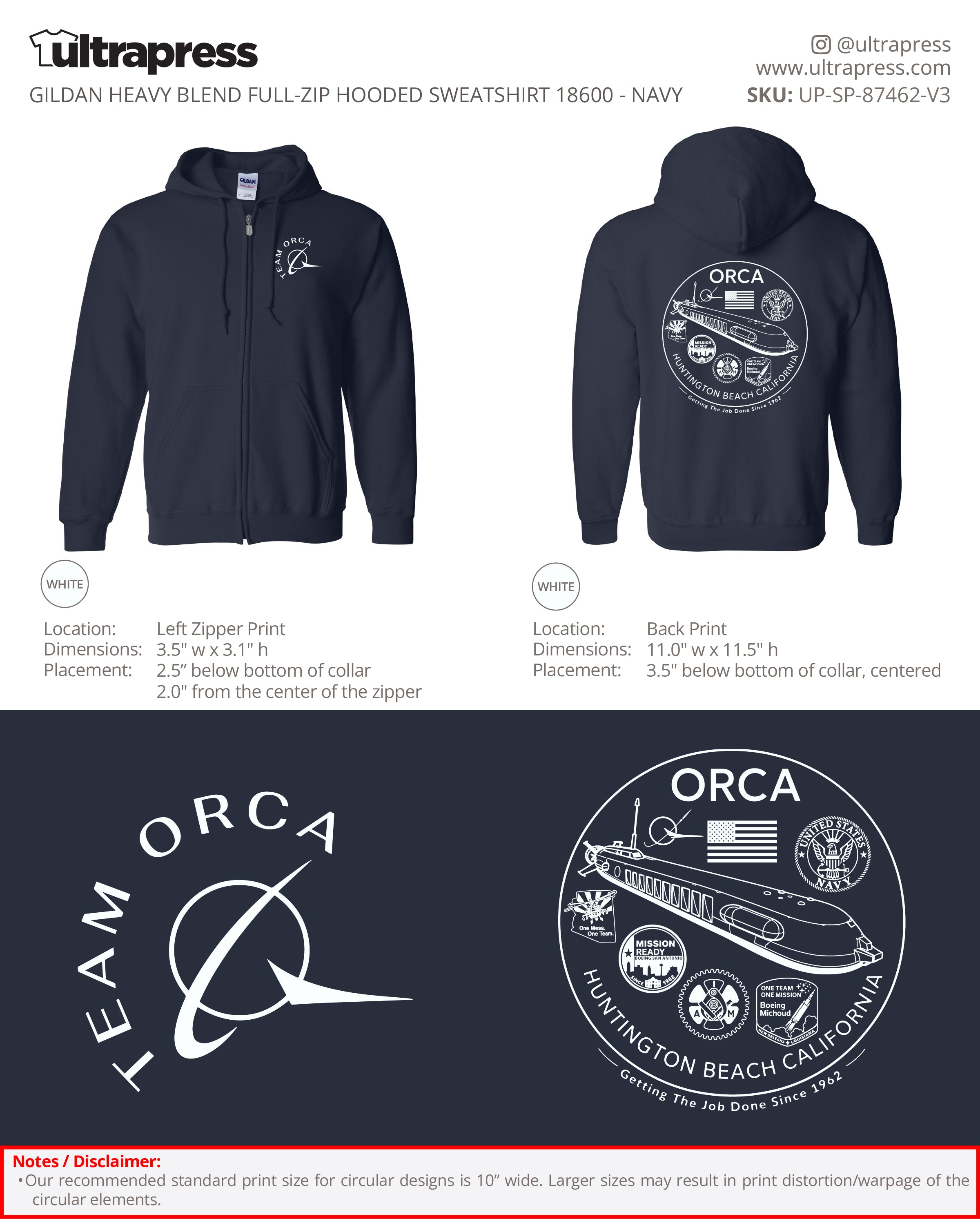 UP-SP-87462 Team Orca 2026 Zip Hoodies - Steve Molenda - 50 Min Qty - Package Deal (Bulk)
