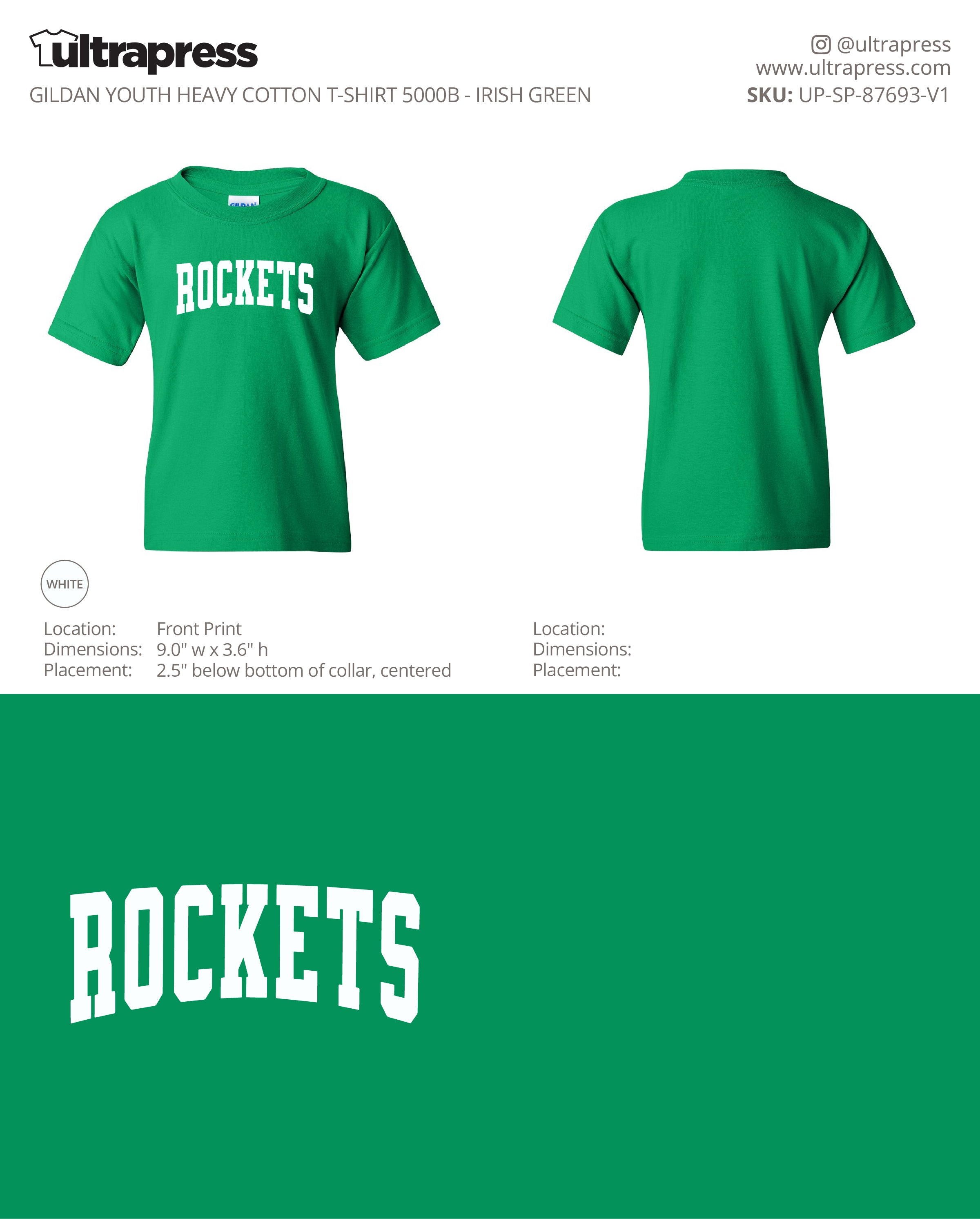 UP-SP-87693 Rutland Elementary Rockets Arched Varsity Youth T-Shirts - Brianna Edser - 100 Min Qty - Package Deal (Bulk)