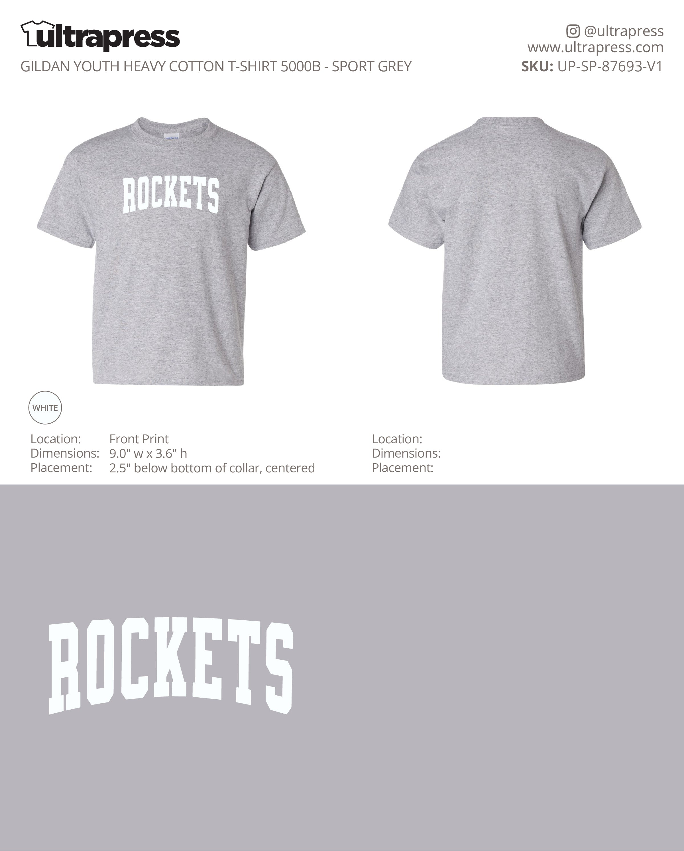 UP-SP-87693 Rutland Elementary Rockets Arched Varsity Youth T-Shirts - Brianna Edser - 100 Min Qty - Package Deal (Bulk)