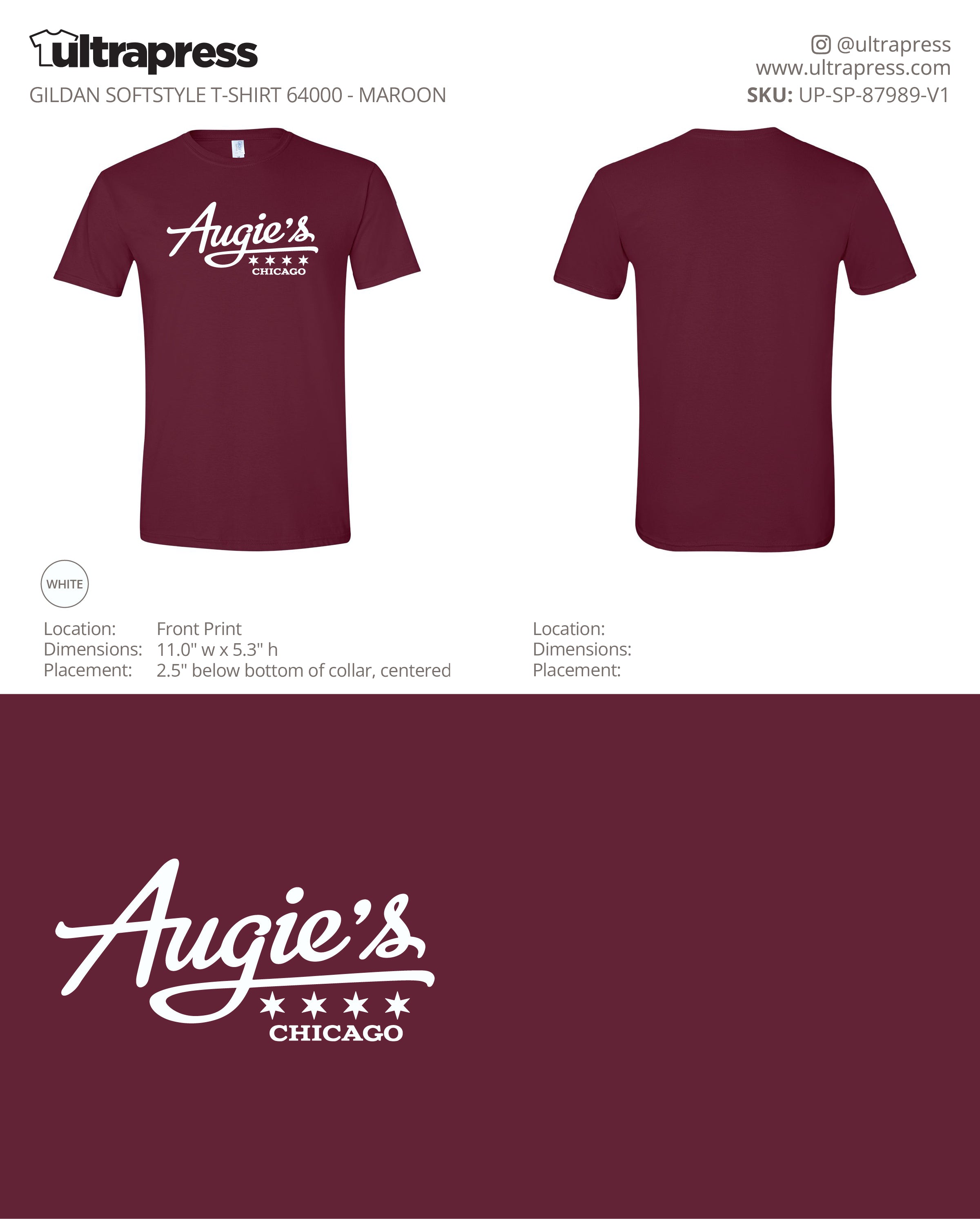 UP-SP-87989 Augie's Logo (w/ Stars Non-Distressed) T-Shirts - Isabelle Nigro - 100 Min Qty - Package Deal (Bulk)