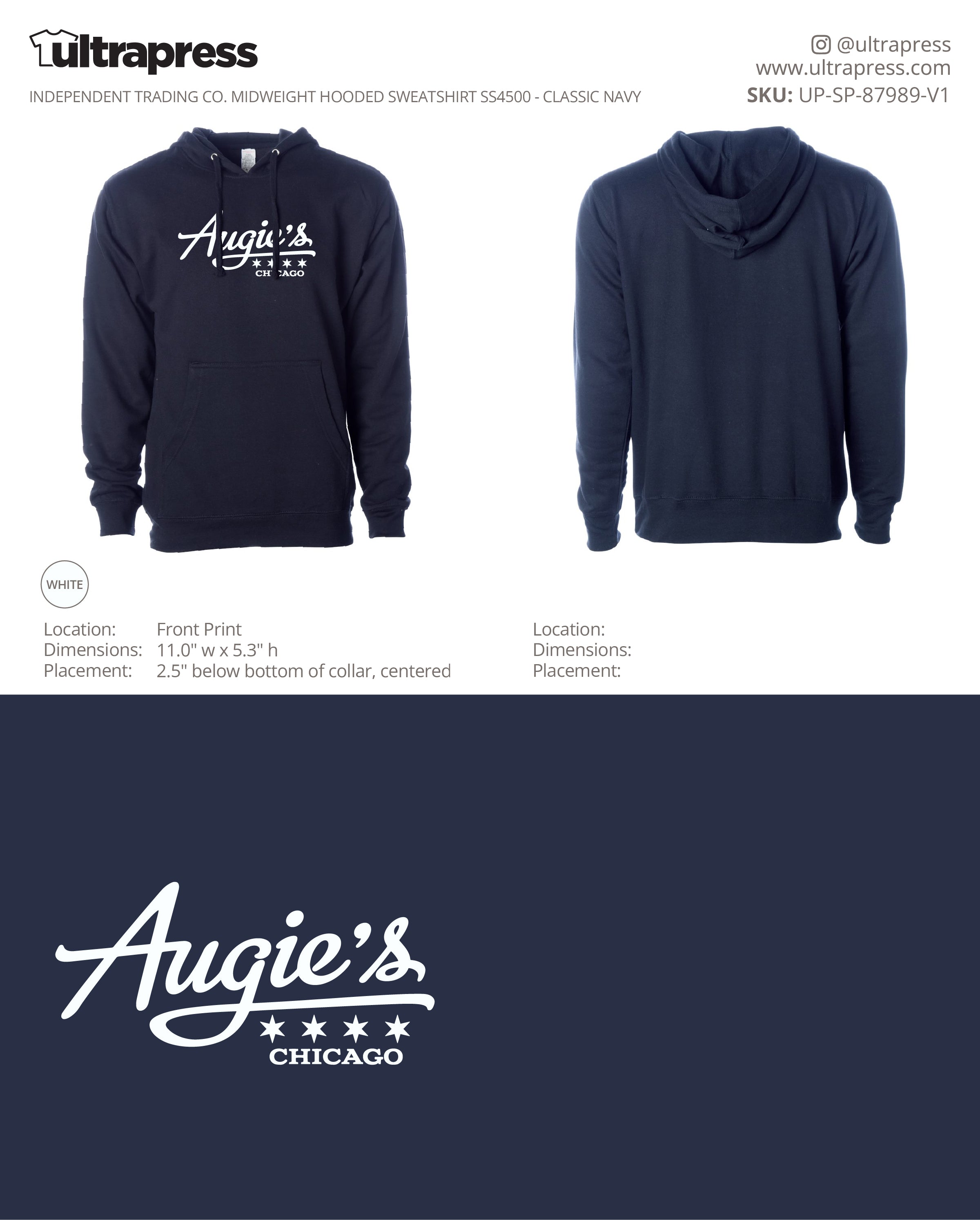 UP-SP-87989 Augie's Logo (w/ Stars Non-Distressed) Hoodies - Isabelle Nigro 36 Min Qty (Bulk)