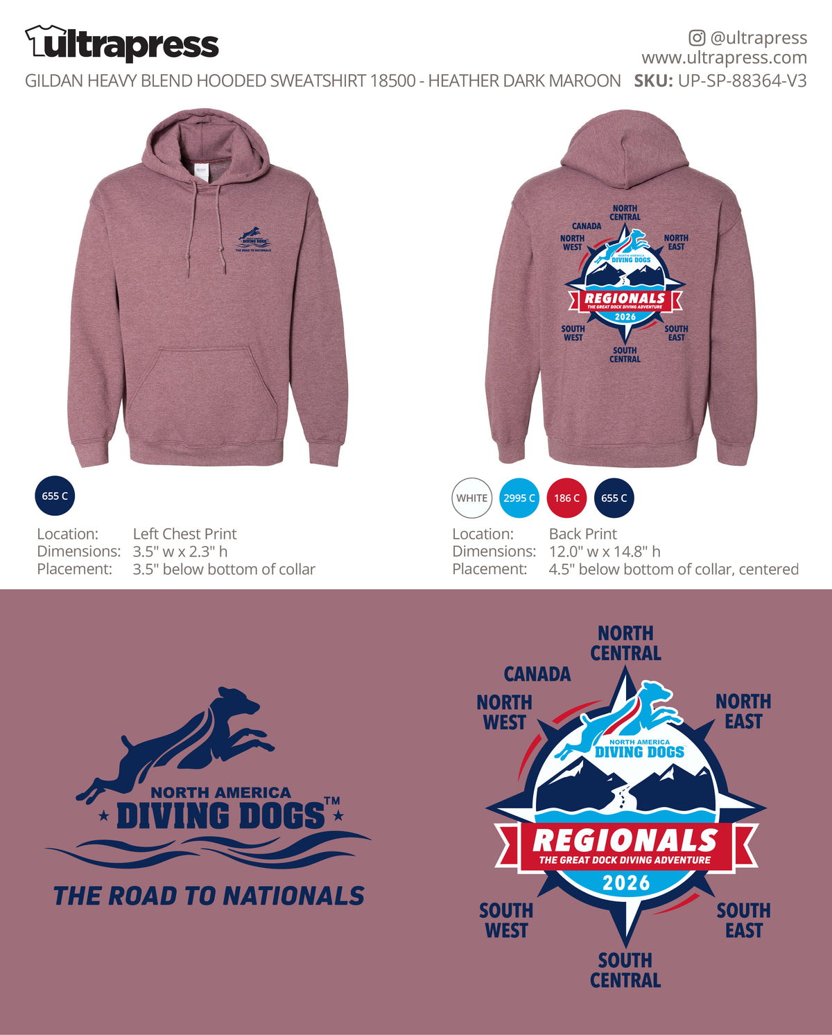 UP-SP-88364 North America Diving Dogs Regionals HOODIES - The NADD Store - 50 Min Qty - Package Deal (Bulk)