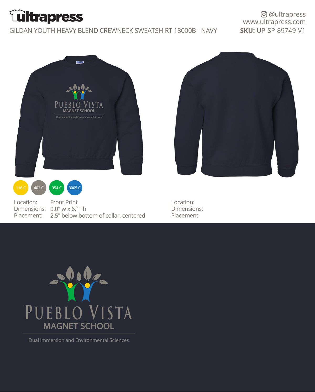 UP-SP-89749 Pueblo Vista Magnet School 2026 SWEATSHIRTS - Natalie Vano - 50 Min Qty - Package Deal (Bulk)