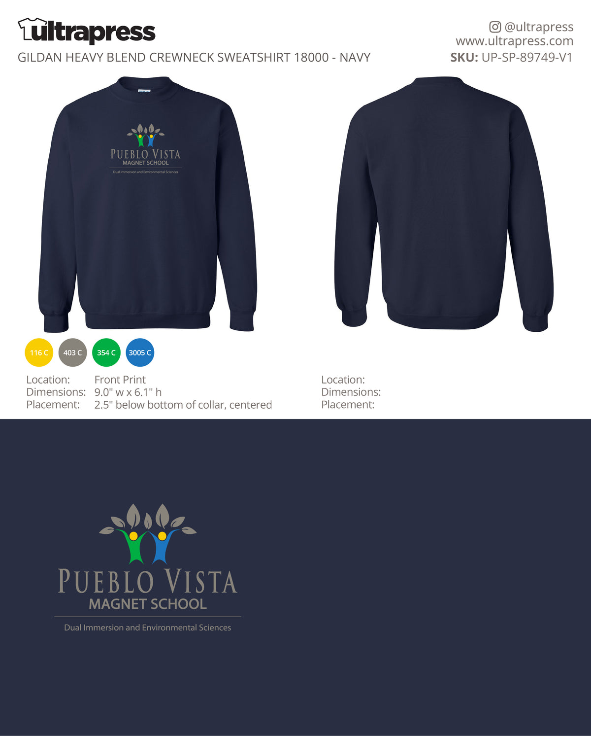 UP-SP-89749 Pueblo Vista Magnet School 2026 SWEATSHIRTS - Natalie Vano - 50 Min Qty - Package Deal (Bulk)