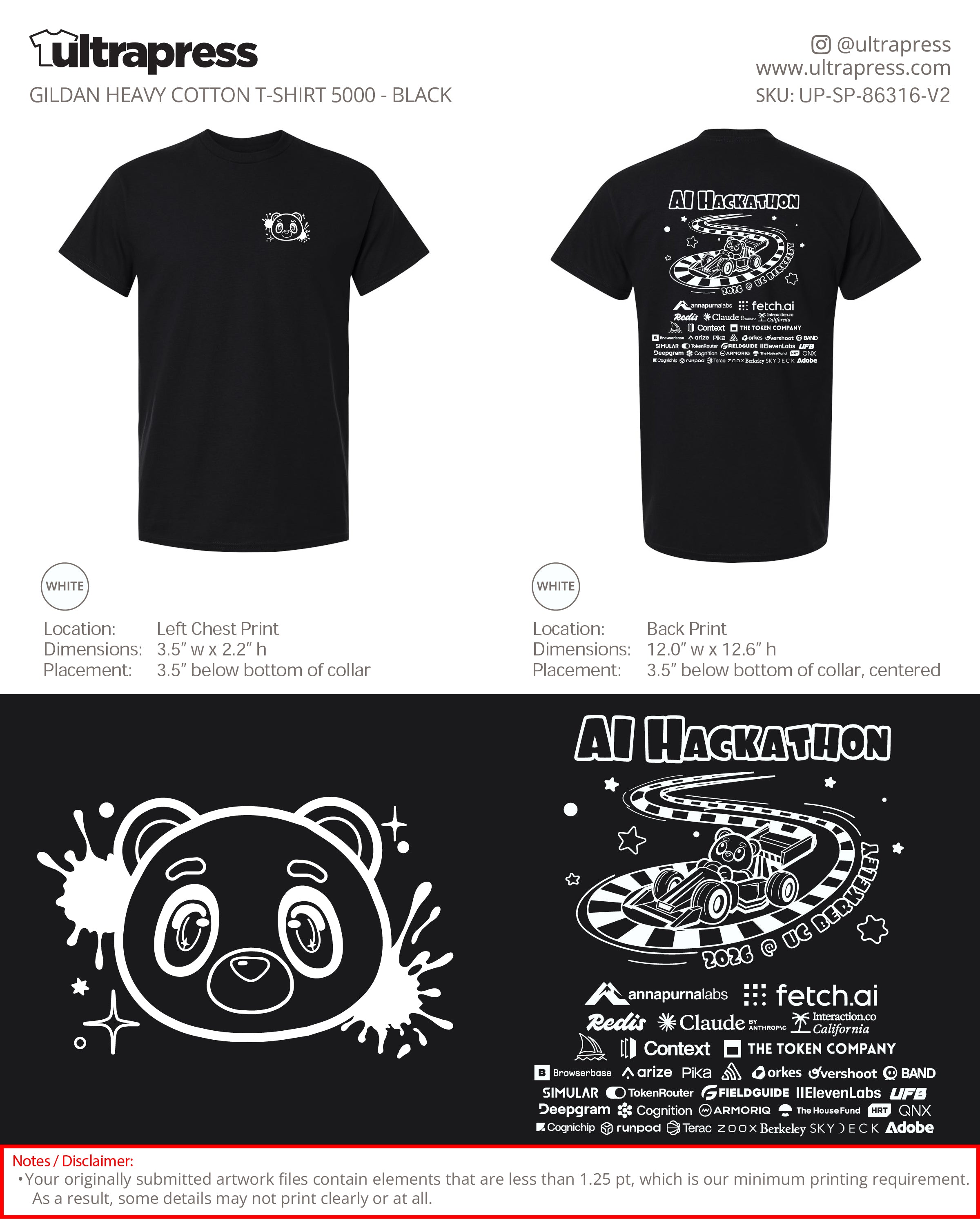 UP-SP-86316 Cal Hacks AI Hackathon 2026 (T-Shirt) - Wallace Tang 1500 Min Qty (Bulk)