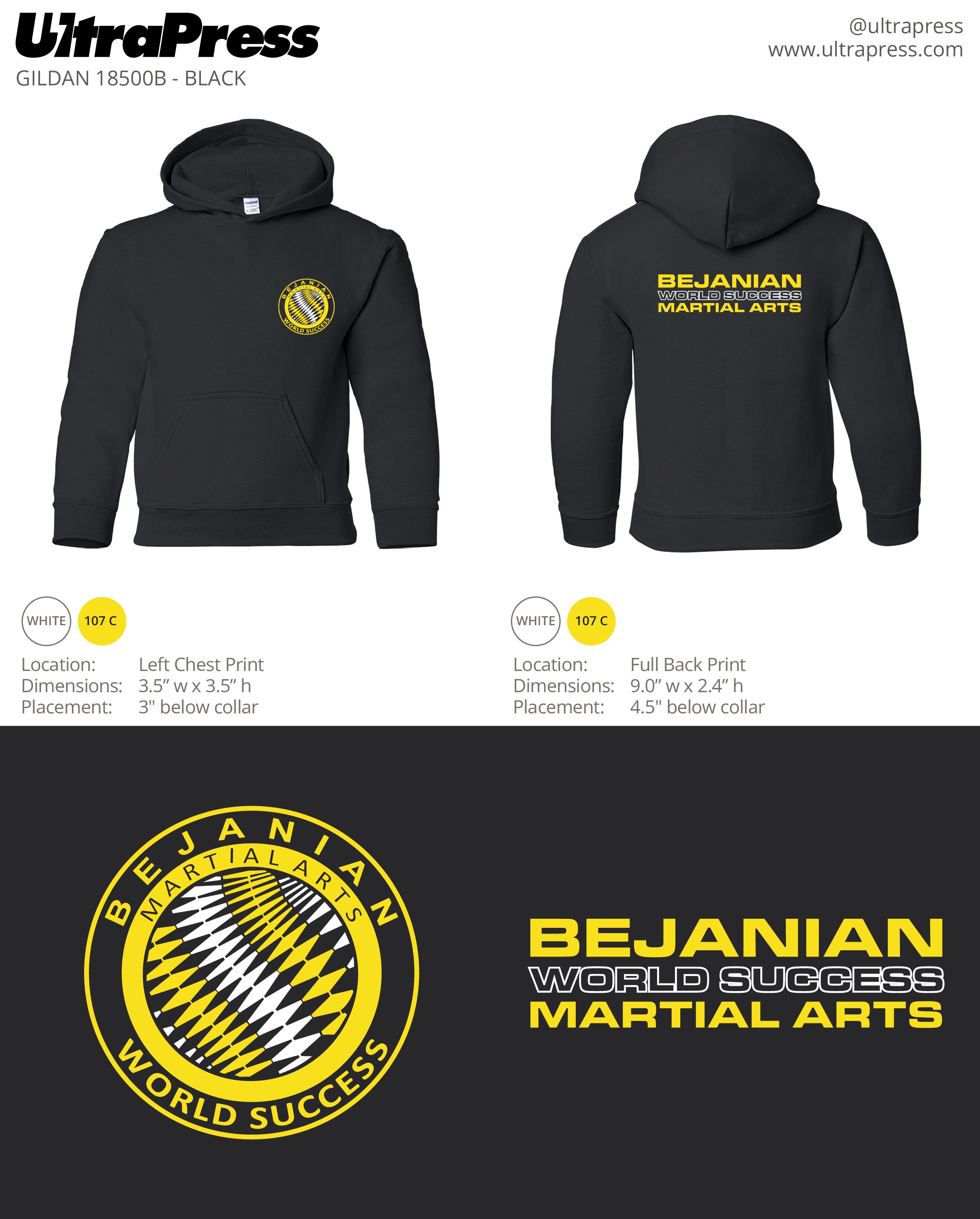 UP-SP-62628 Bejanian Martial Arts Youth Hoodie 72 Min Qty (Bulk)